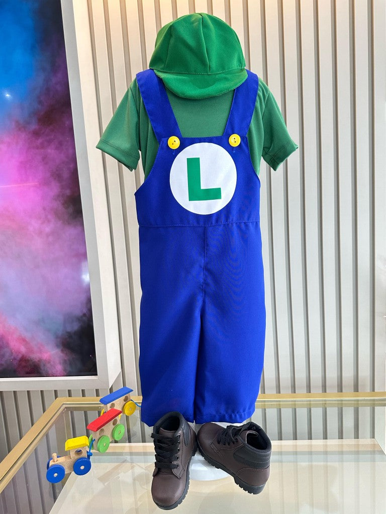 Fantasia Infantil Luigi em Helanca e Poliéster com Boné
