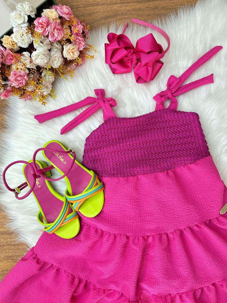 Vestido Infantil Casual Luxo Alça Pink