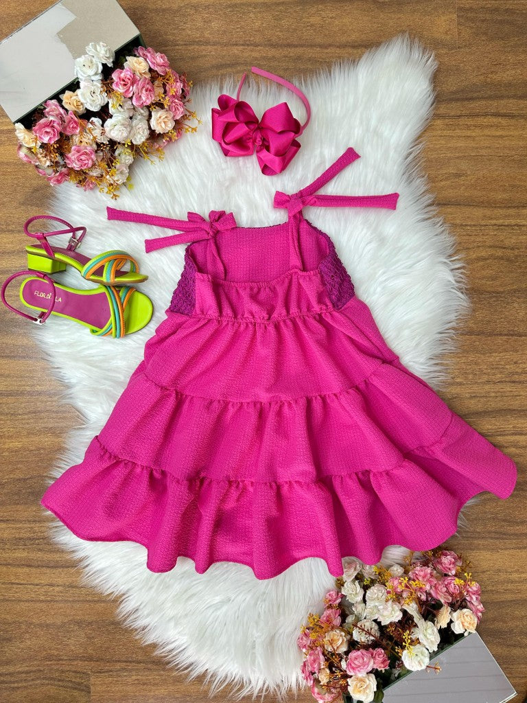 Vestido Infantil Casual Luxo Alça Pink