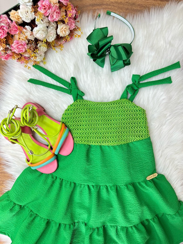 Vestido Infantil Verde Bandeira Casual Luxo