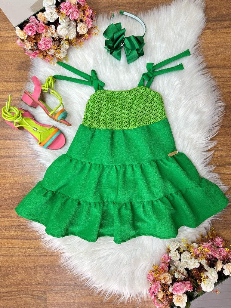 Vestido Infantil Verde Bandeira Casual Luxo
