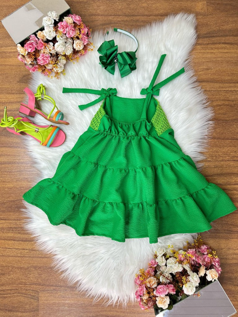 Vestido Infantil Verde Bandeira Casual Luxo