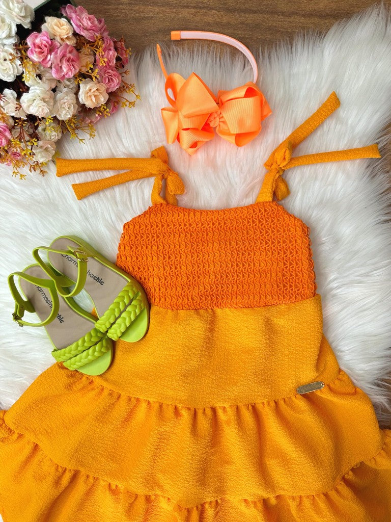 Vestido Infantil Laranja Casual de Alça Luxo