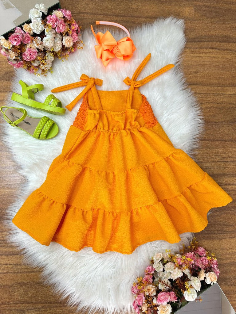 Vestido Infantil Laranja Casual de Alça Luxo