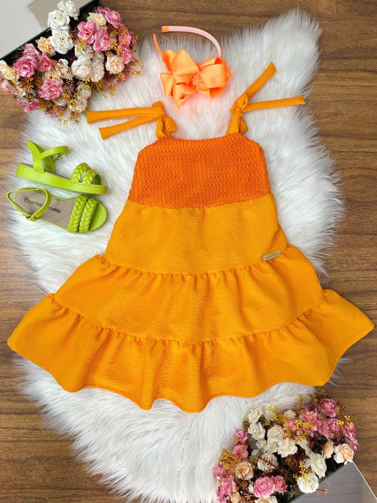 Vestido Infantil Laranja Casual de Alça Luxo