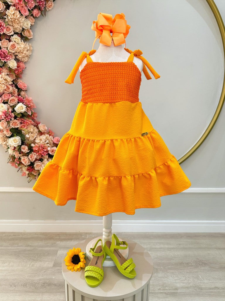 Vestido Infantil Laranja Casual de Alça Luxo