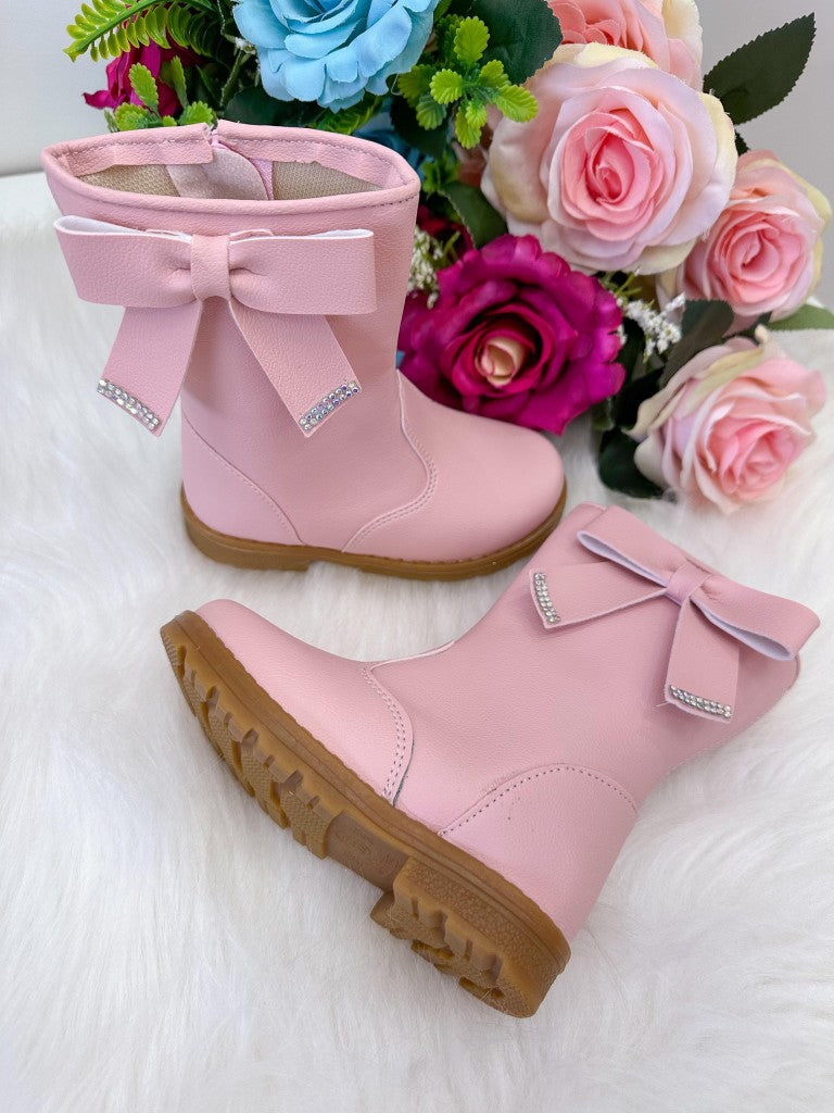 Bota Coturno Rosa para Bebê com Solado Antiderrapante e Material Sintético