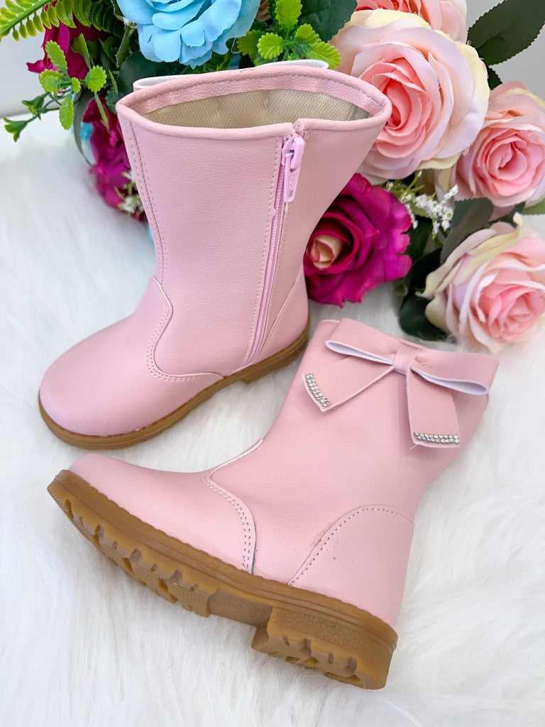 Bota Coturno Rosa para Bebê com Solado Antiderrapante e Material Sintético