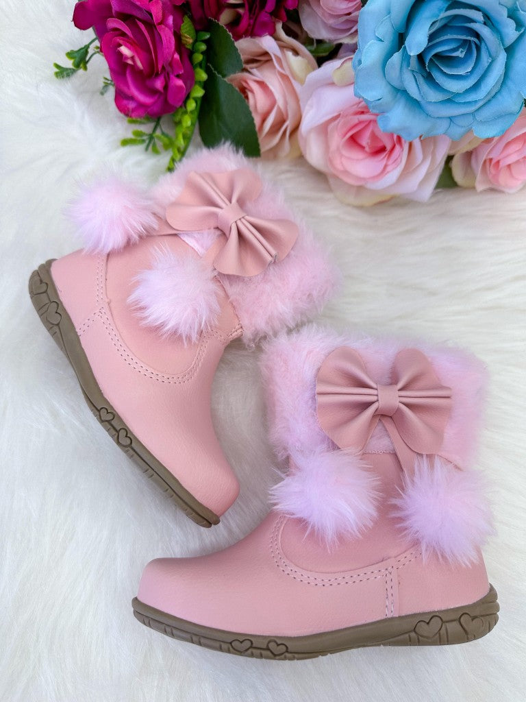 Bota Rosa Bebê Antiderrapante em Tecido Sintético para Meninas