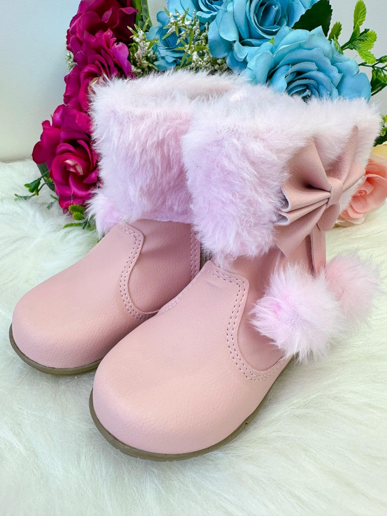 Bota Rosa Bebê Antiderrapante em Tecido Sintético para Meninas