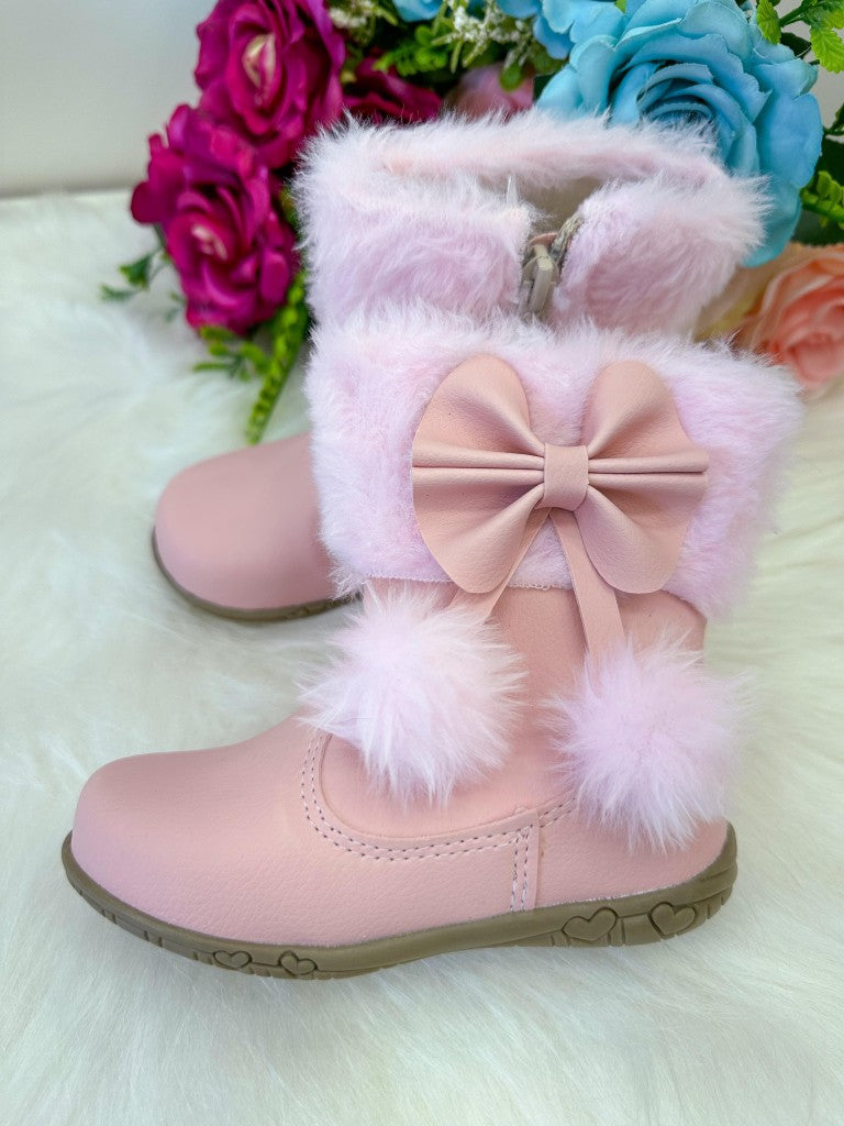 Bota Rosa Bebê Antiderrapante em Tecido Sintético para Meninas
