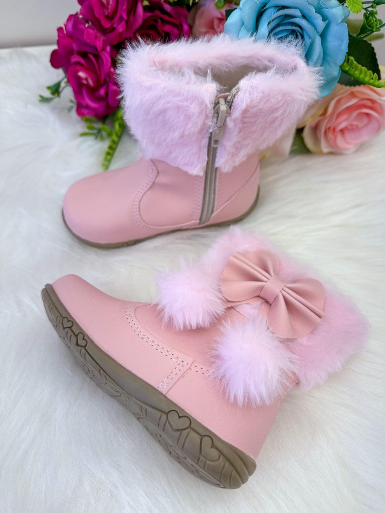 Bota Rosa Bebê Antiderrapante em Tecido Sintético para Meninas