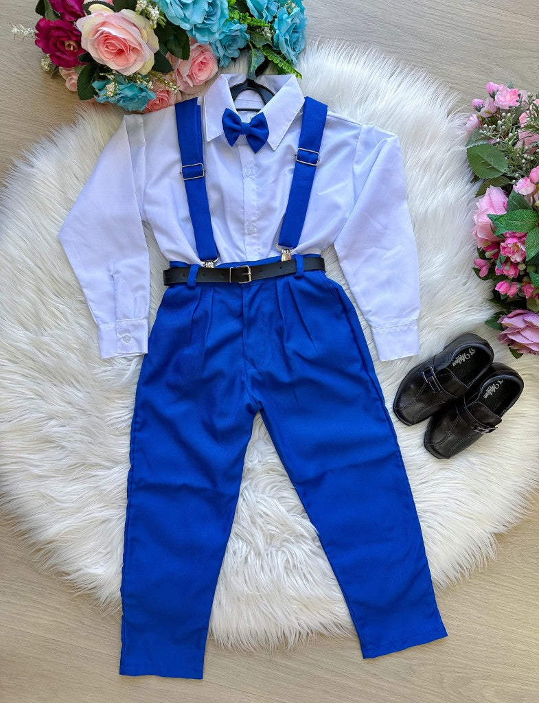 Conjunto Social Infantil Azul Royal com Suspensório e Gravata Borboleta
