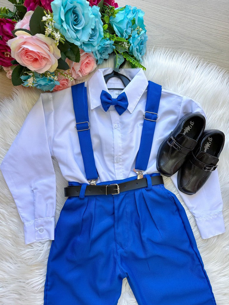 Conjunto Social Infantil Azul Royal com Suspensório e Gravata Borboleta