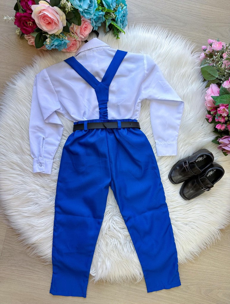 Conjunto Social Infantil Azul Royal com Suspensório e Gravata Borboleta