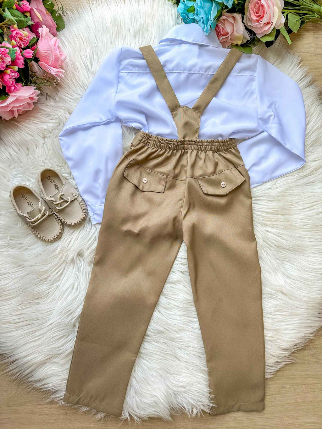 Conjunto Social Branco com Calça Oxford e Gravata Marrom Castor