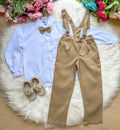 Conjunto Social Branco com Calça Oxford e Gravata Marrom Castor