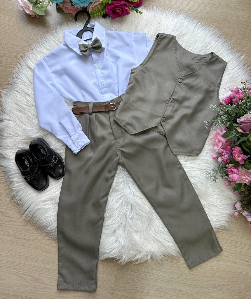 Conjunto Social Verde Militar com Colete para Ocasiões Especiais