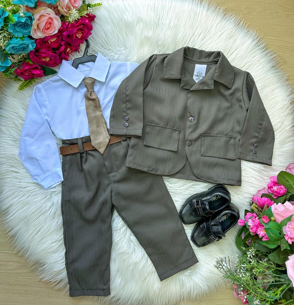 Conjunto Infantil Social Verde Militar Terno Matheus em Microfibra
