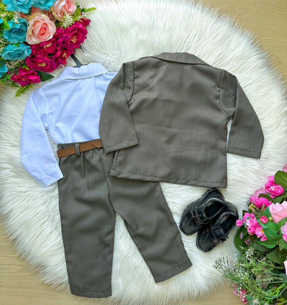 Conjunto Infantil Social Verde Militar Terno Matheus em Microfibra