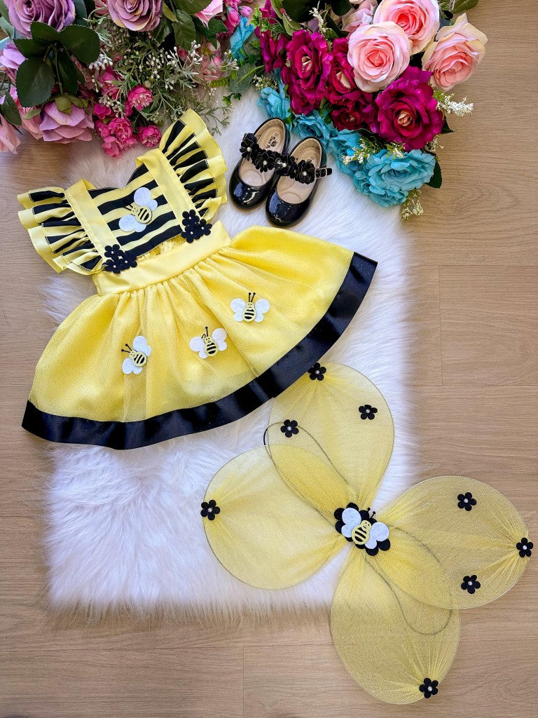 Vestido Princesa Abelha em Tule 100% Poliéster para Crianças de 3 Meses a 2 Anos