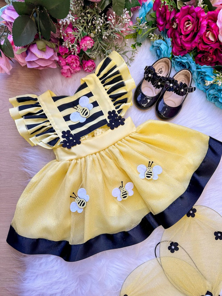 Vestido Princesa Abelha em Tule 100% Poliéster para Crianças de 3 Meses a 2 Anos