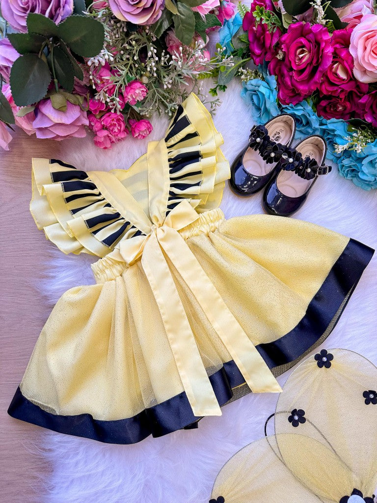 Vestido Princesa Abelha em Tule 100% Poliéster para Crianças de 3 Meses a 2 Anos