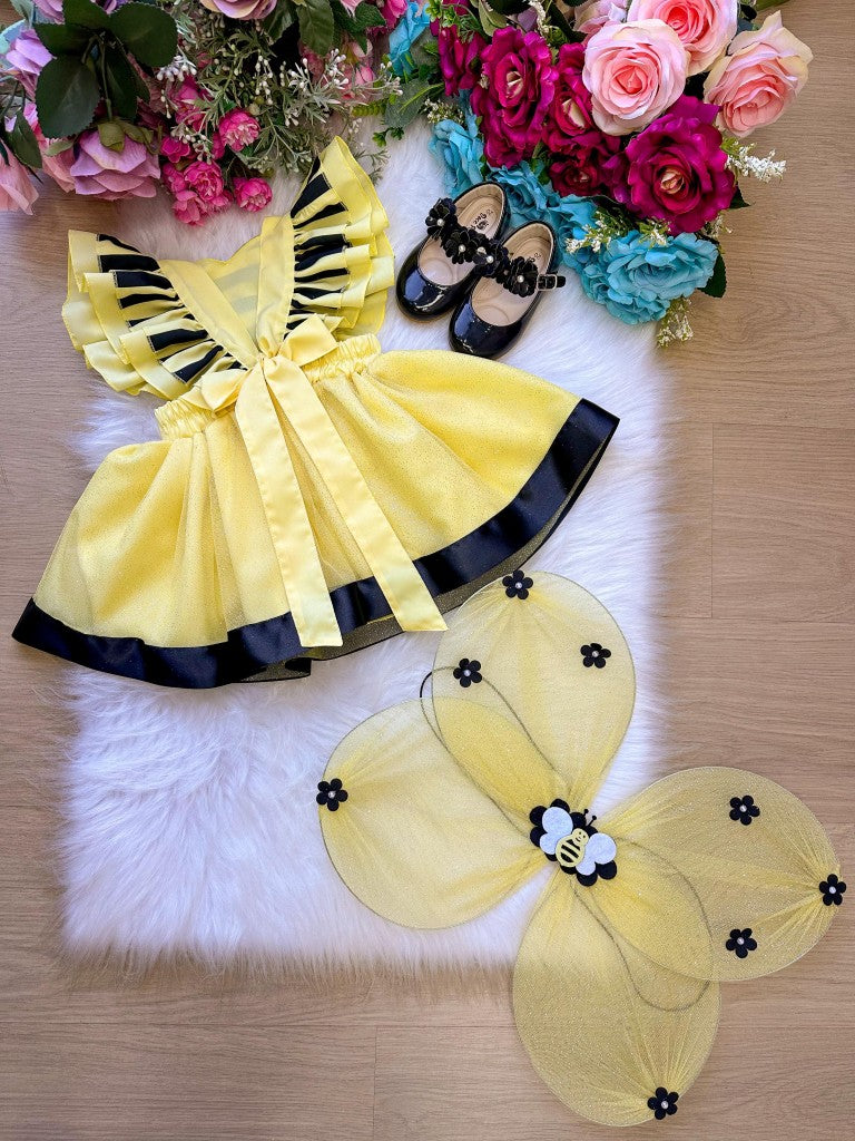 Vestido Princesa Abelha em Tule 100% Poliéster para Crianças de 3 Meses a 2 Anos