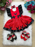 Vestido Infantil Tule Vermelho com Laço e Forro Confortável