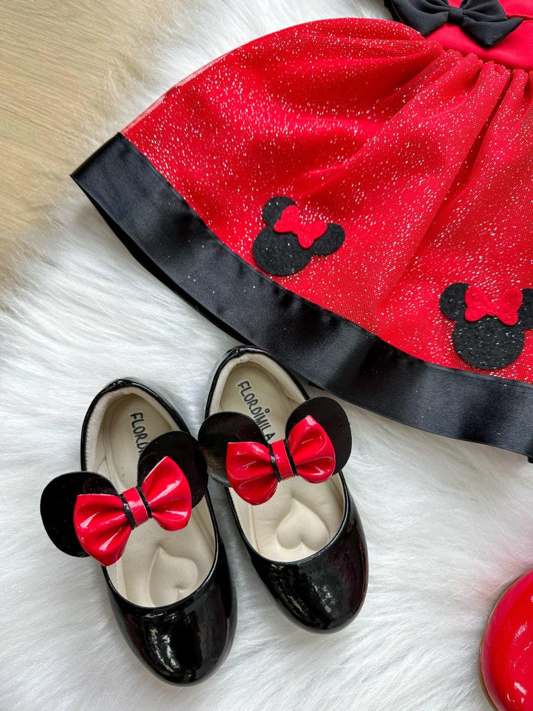 Vestido Infantil Tule Vermelho com Laço e Forro Confortável