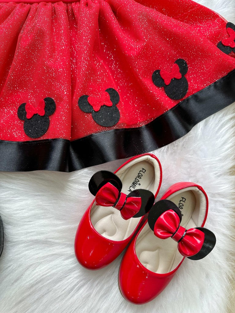 Vestido Infantil Tule Vermelho com Laço e Forro Confortável