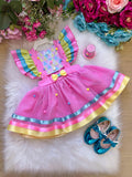 Vestido Princesa Circo em Tule Rosa para Crianças de 03 Meses a 2 Anos
