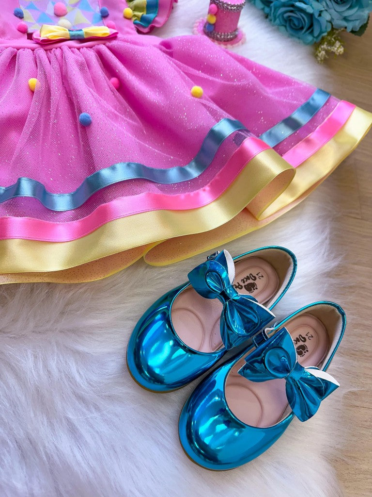 Vestido Princesa Circo em Tule Rosa para Crianças de 03 Meses a 2 Anos