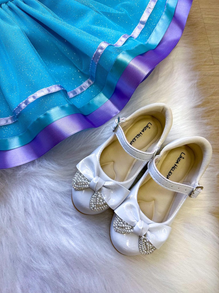 Vestido Infantil Princesa Sereia em Tule Lilás e Tiffany
