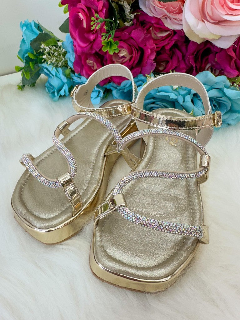 Sandália Dourada em Verniz com Detalhe em Strass para Meninas