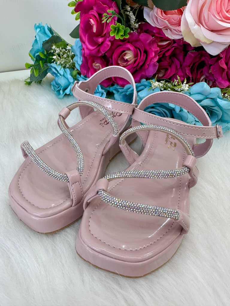 Sandália Antiderrapante Verniz Nude e Rose para Meninas