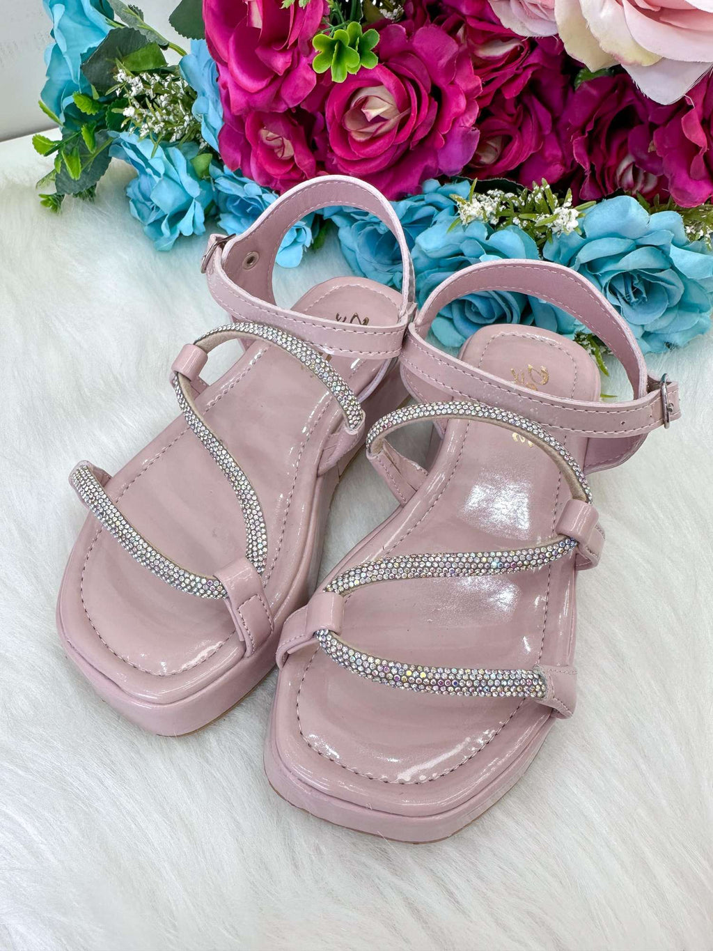 Sandália Antiderrapante Verniz Nude e Rose para Meninas