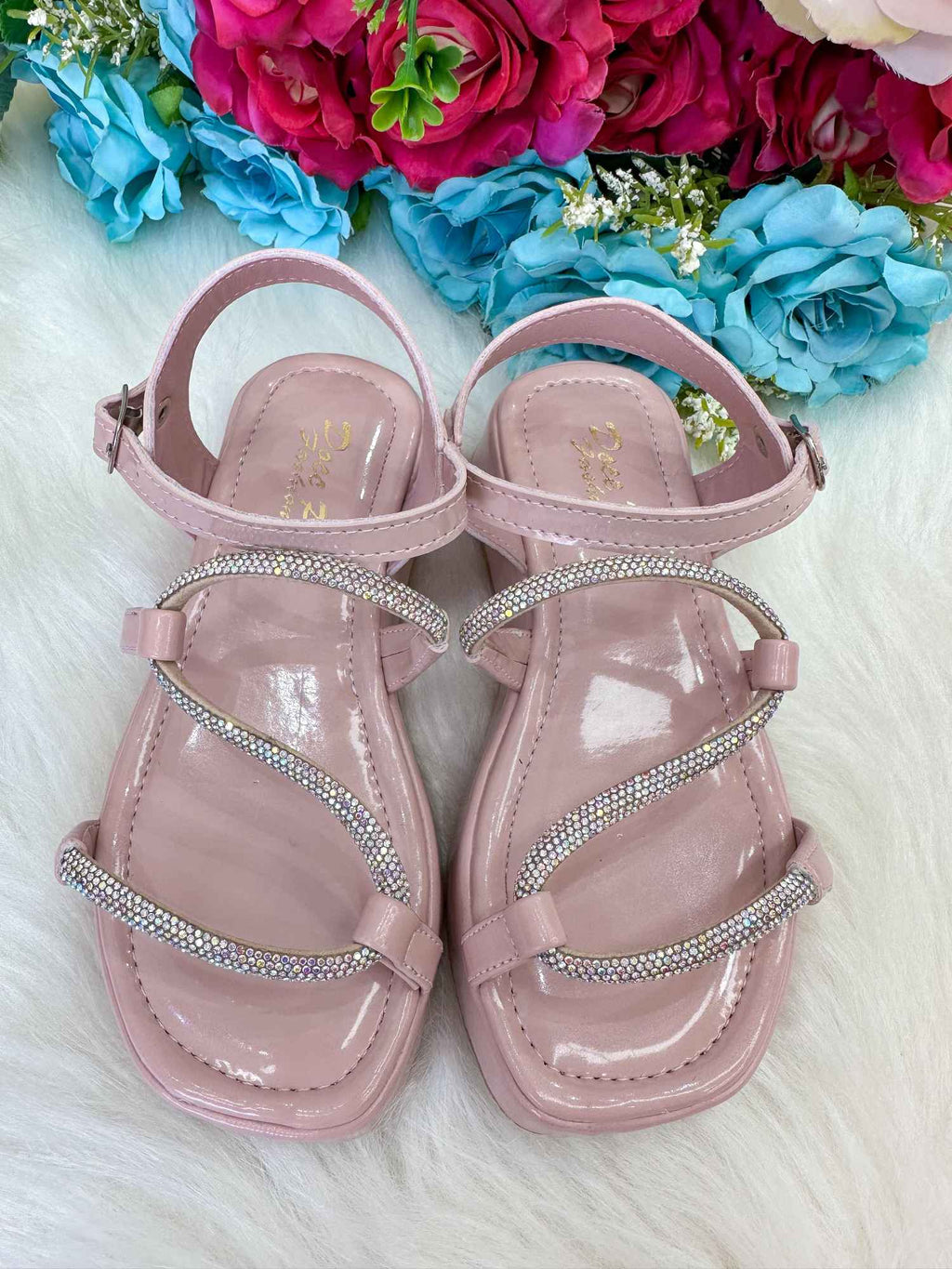 Sandália Antiderrapante Verniz Nude e Rose para Meninas