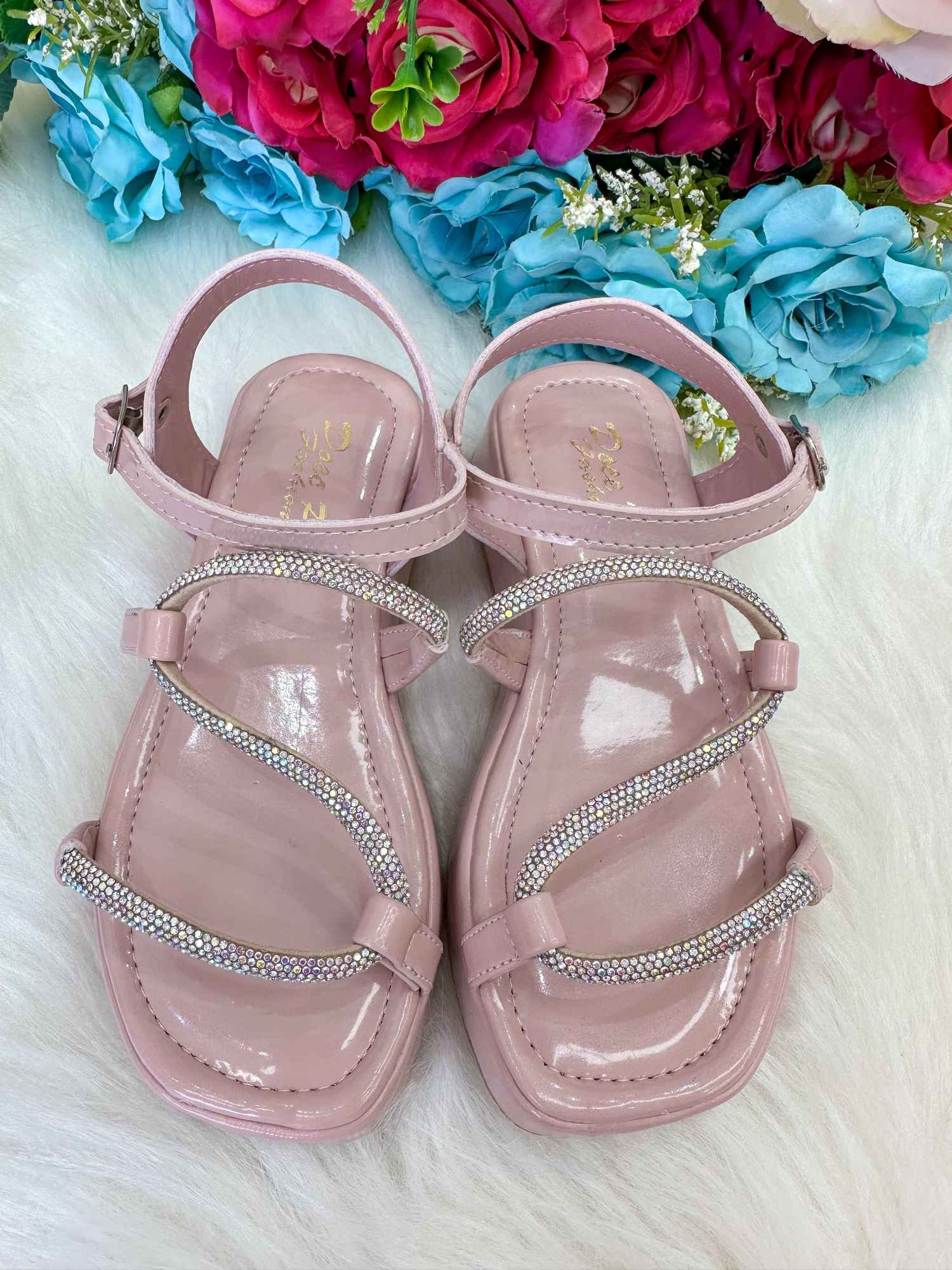 Sandália Antiderrapante Verniz Nude e Rose para Meninas