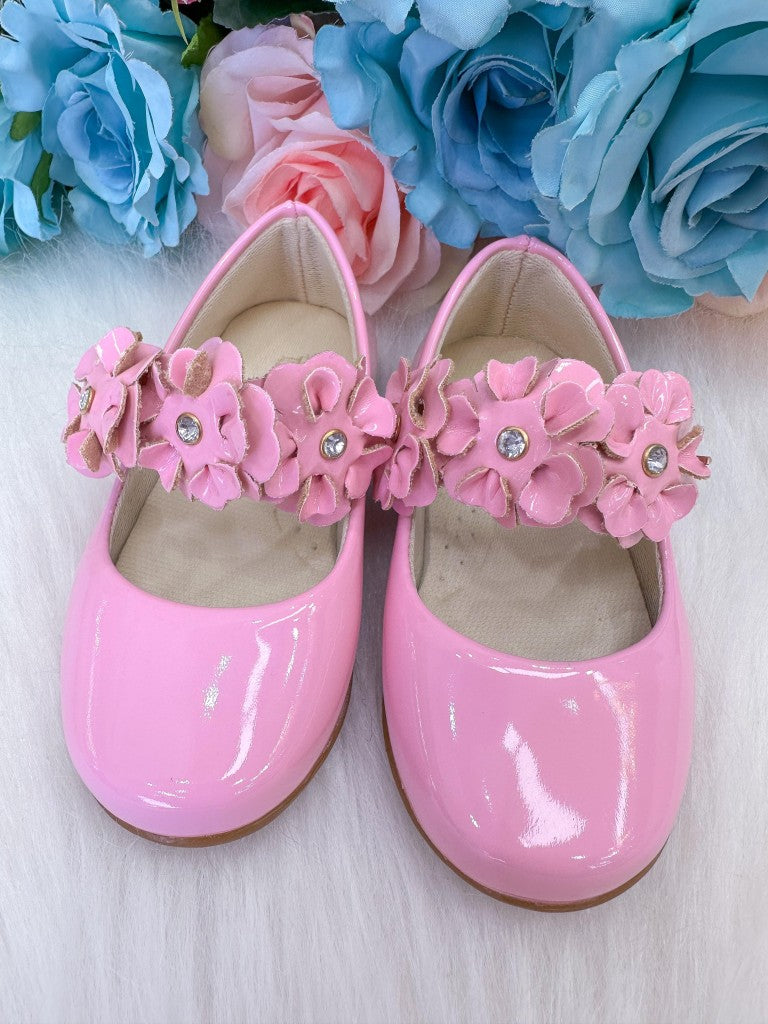 Sapatilha Rosa com Flores para Meninas em Tecido Sintético