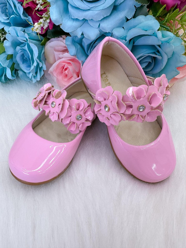 Sapatilha Rosa com Flores para Meninas em Tecido Sintético