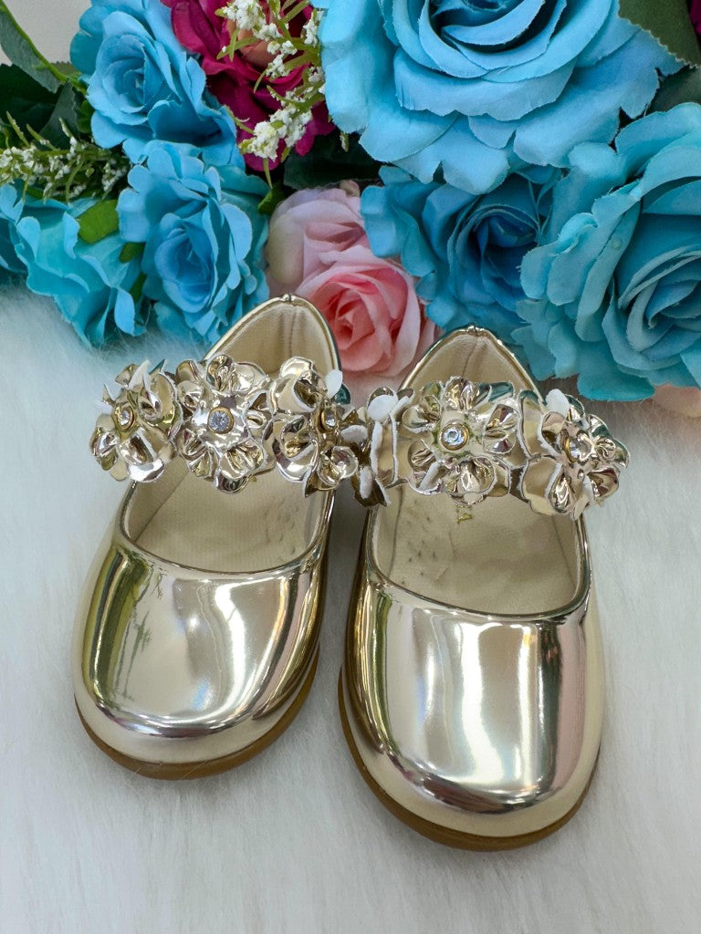 Sapatilha Dourada com Flores para Meninas