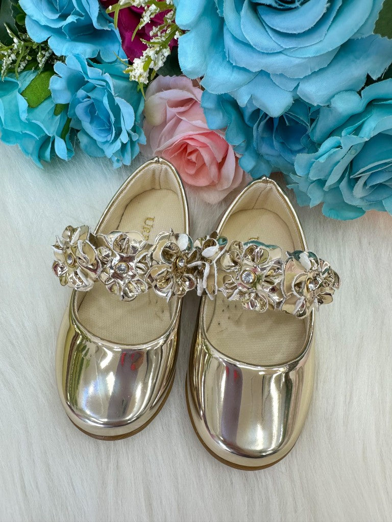 Sapatilha Dourada com Flores para Meninas
