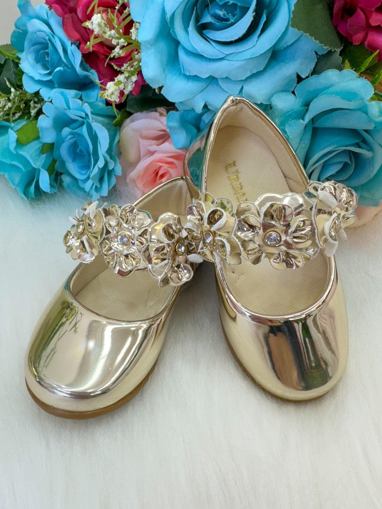 Sapatilha Dourada com Flores para Meninas