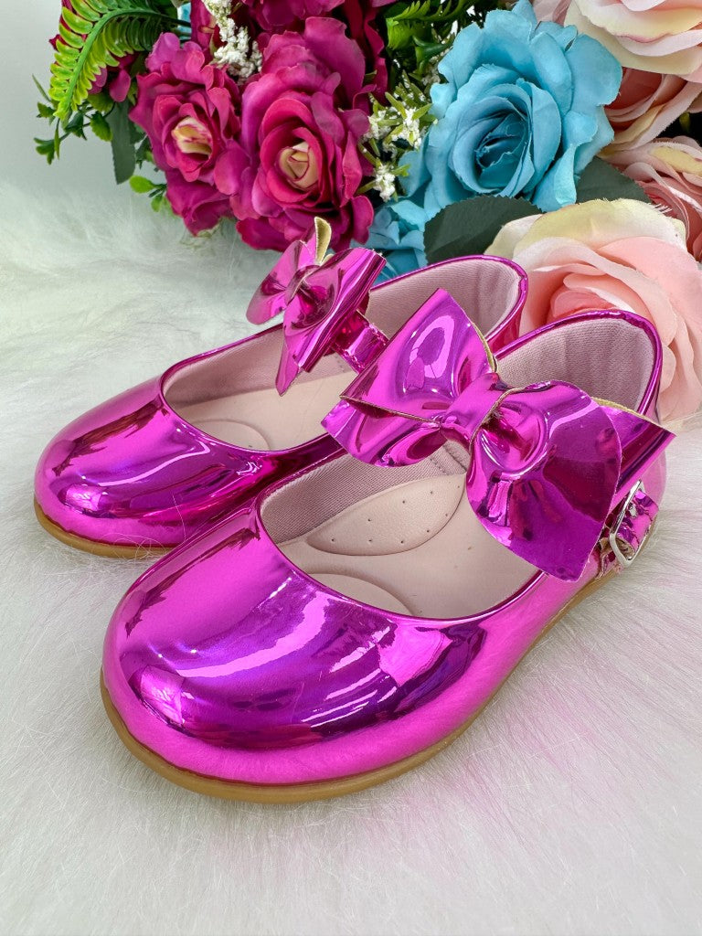Sapatilha Pink Metalizado Com Laço Removível Para Meninas