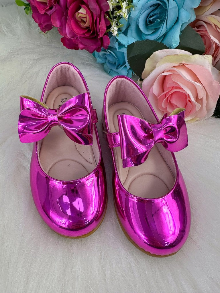 Sapatilha Pink Metalizado Com Laço Removível Para Meninas