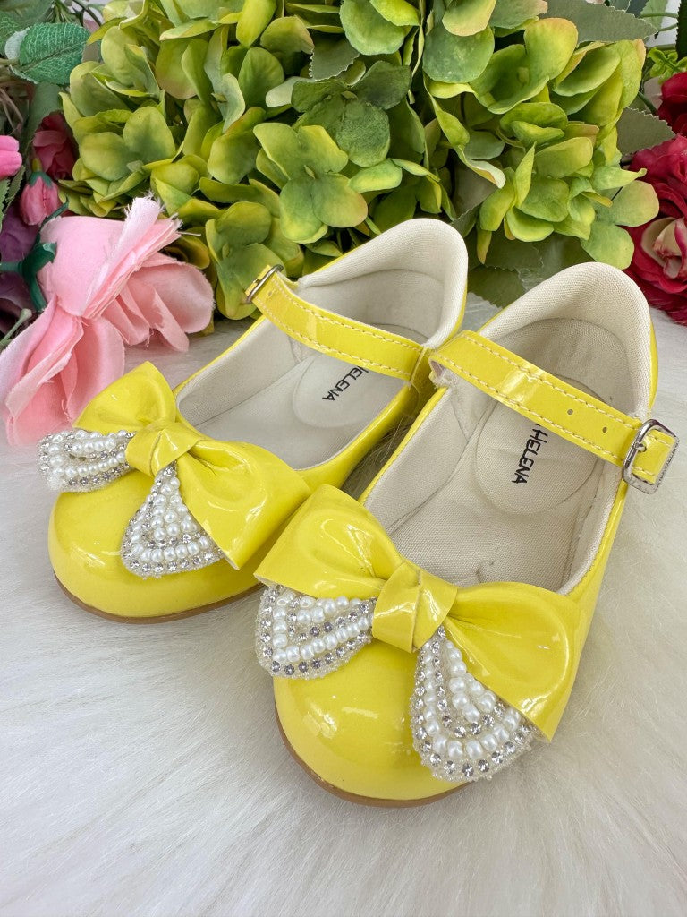 Sapatilha Amarela Antiaderente com Pérolas e Strass para Crianças