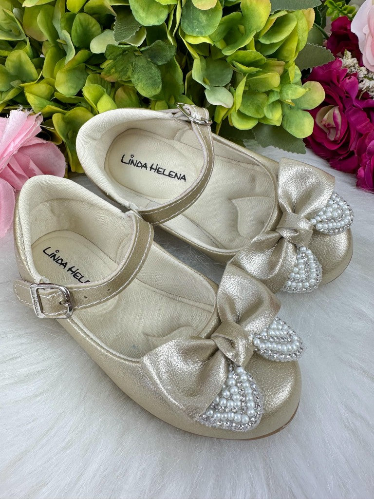 Sapatilha Dourada com Sola Antiaderente e Detalhes em Strass para Crianças