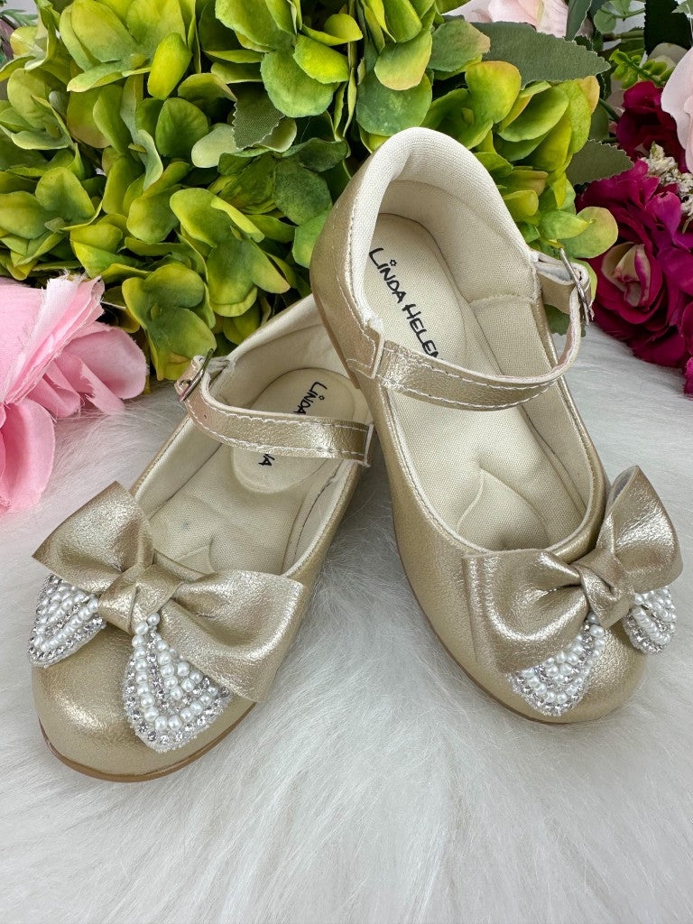 Sapatilha Dourada com Sola Antiaderente e Detalhes em Strass para Crianças