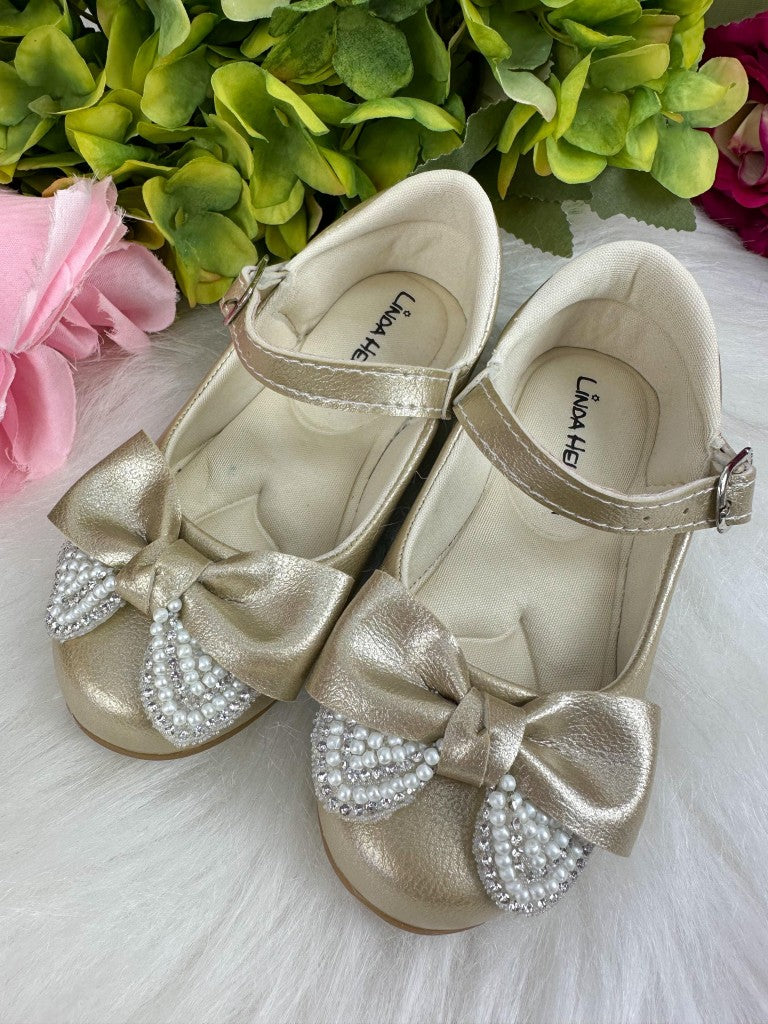 Sapatilha Dourada com Sola Antiaderente e Detalhes em Strass para Crianças